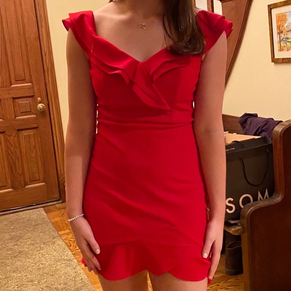 City Studio Ruffle Mini Dress Red Junior Size 9 - Picture 1 of 10